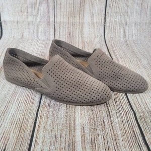 Lucky Brand Womens Size 8.5 Perforated Taupe Suede Leather Carthy Flats Loafers